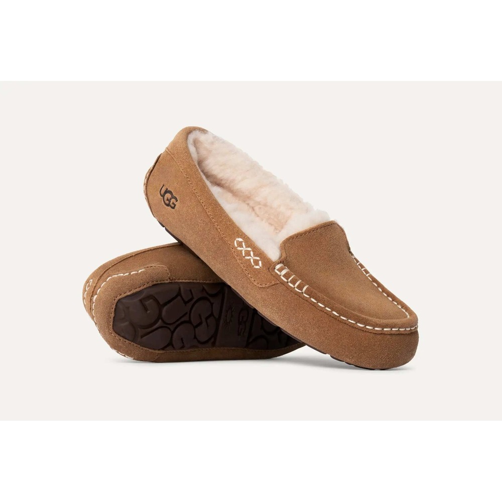 UGG Ansley Suede ‎ Genuine Shearling Lined Slippers Chestnut Women's Size 7